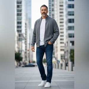 #493 Black Brown 1826 Charcoal Zip-Up Sweater